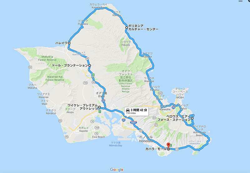 オアフ島一周地図